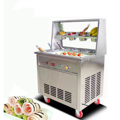 Machine à glaces à double casserole frite avec congélateur / machine à glaces à rouleaux Thai Stir Fry
